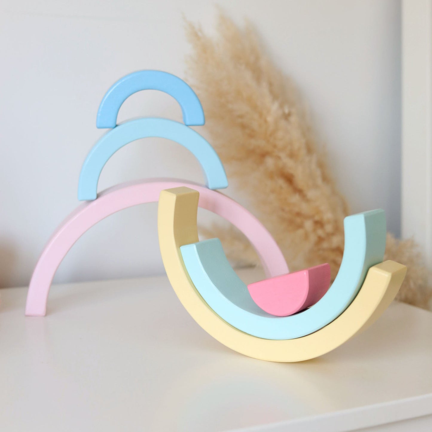 Wooden Pastel 6 Piece Rainbow Stacker, Nursery Décor
