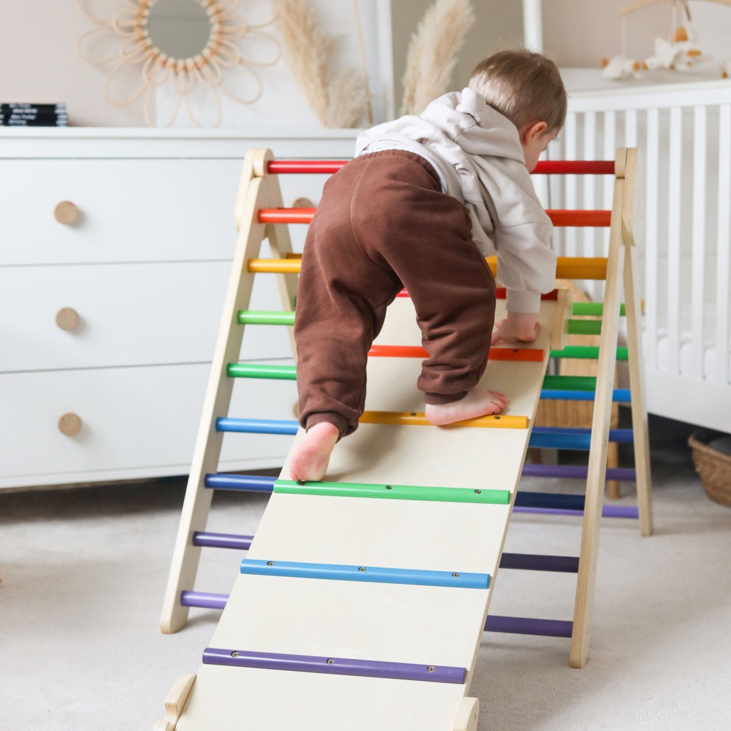 Indoor Foldable Climbing Triangle and Slide, Montessori Toddler Climbing Gym
