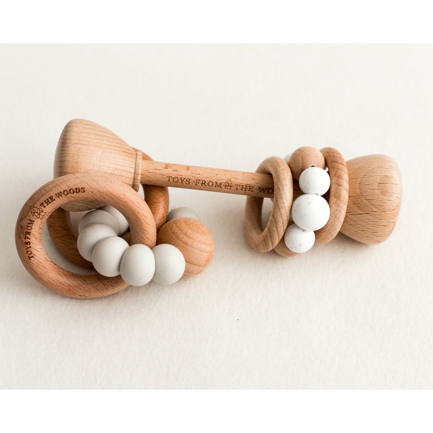 Wooden Baby Dumbbell Rattle with Silicone Beads