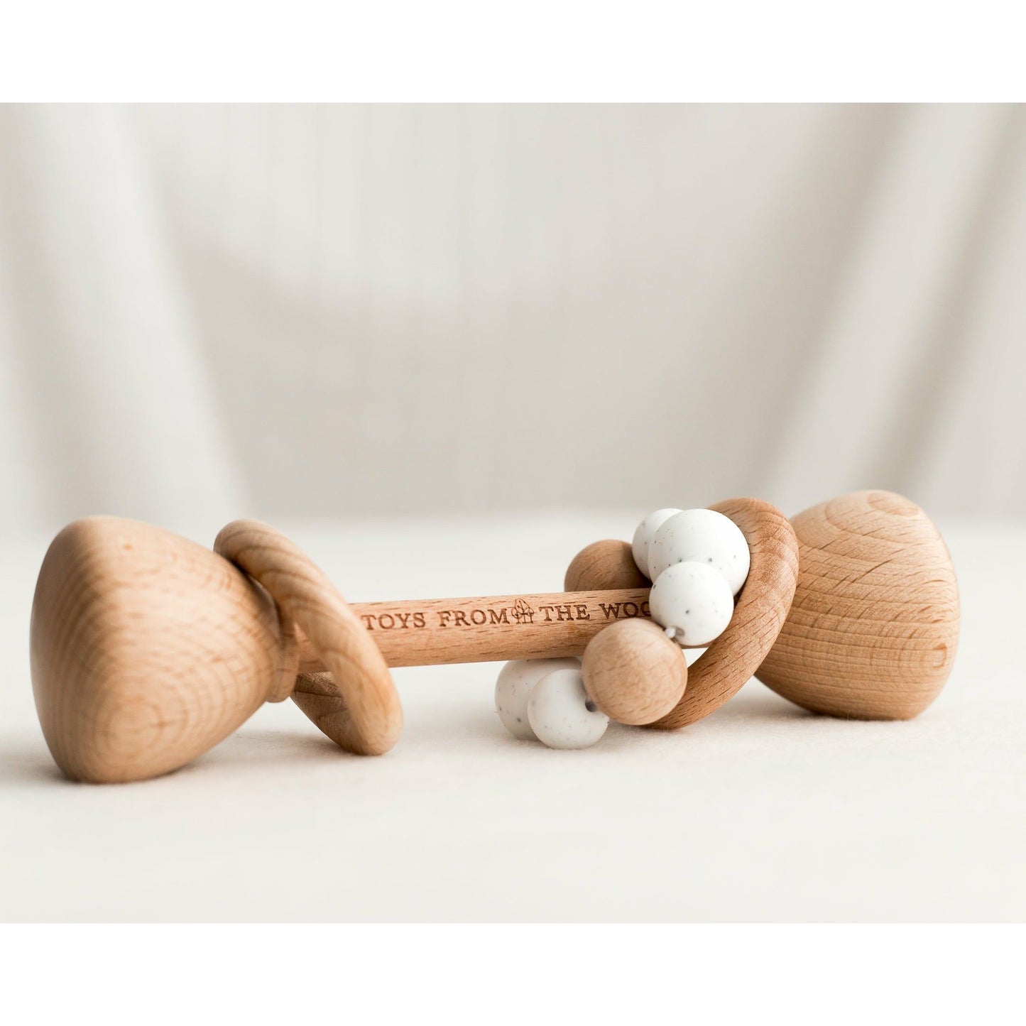 Wooden Baby Dumbbell Rattle with Silicone Beads