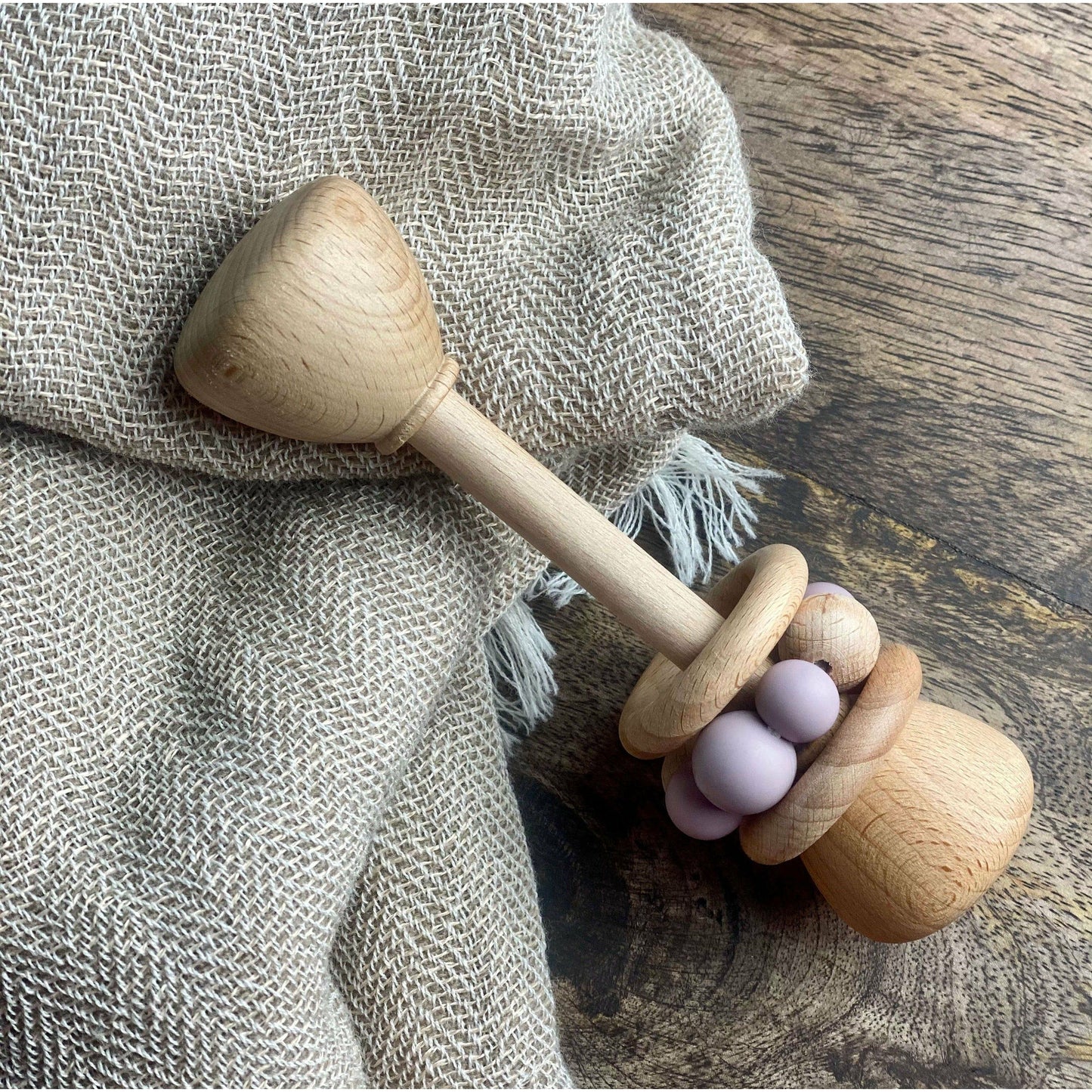 Wooden Baby Dumbbell Rattle with Silicone Beads