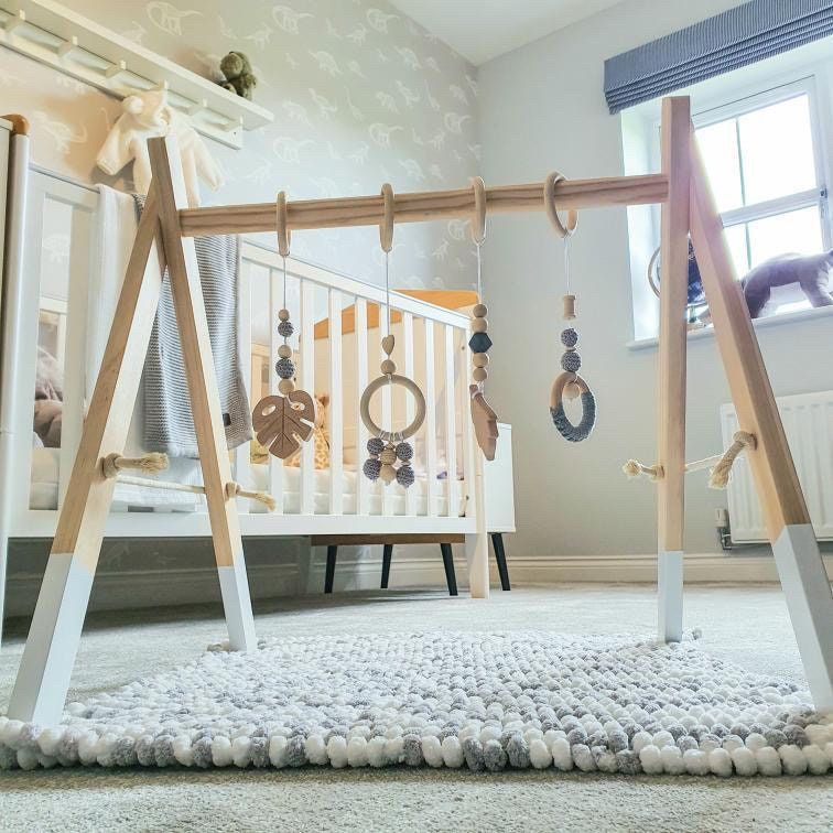 Wooden Baby Play Gym with Hanging Toys