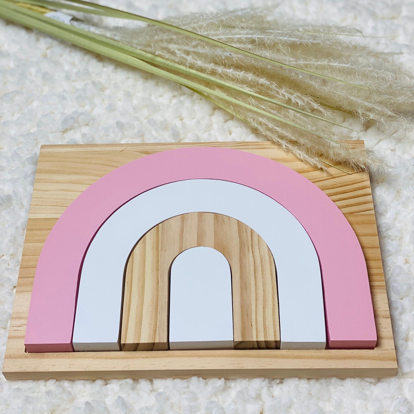 Pink Wooden Rainbow Puzzle Board, Nursery Decor