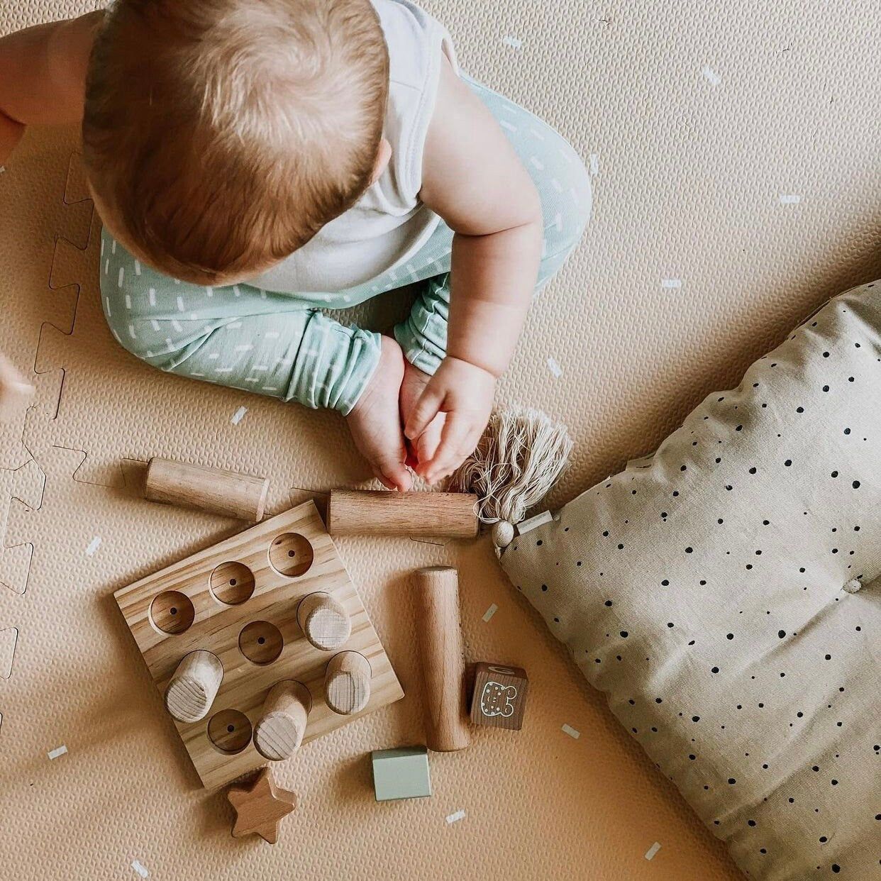 Natural Wooden Stacking Pyramid & Peg Board Sorter