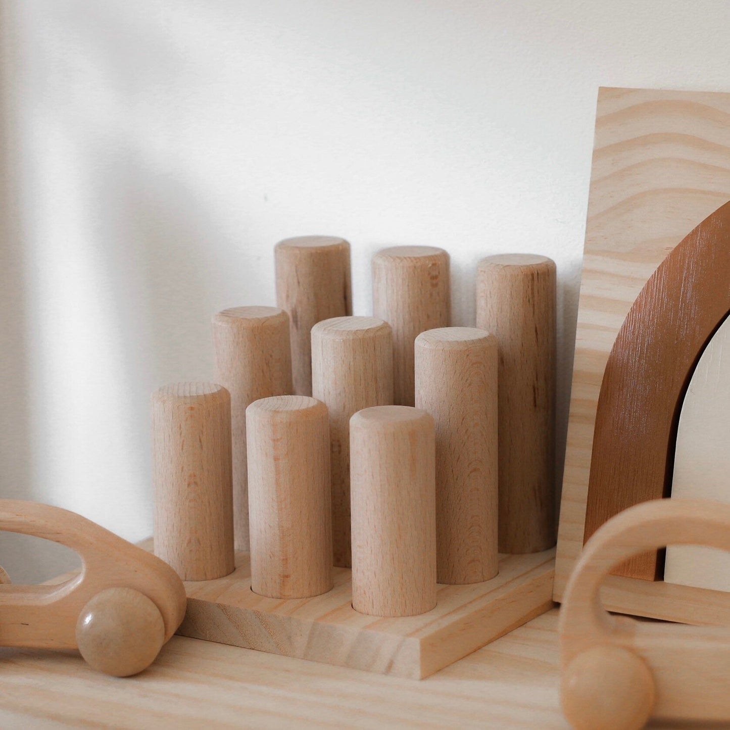 Natural Wooden Stacking Pyramid & Peg Board Sorter
