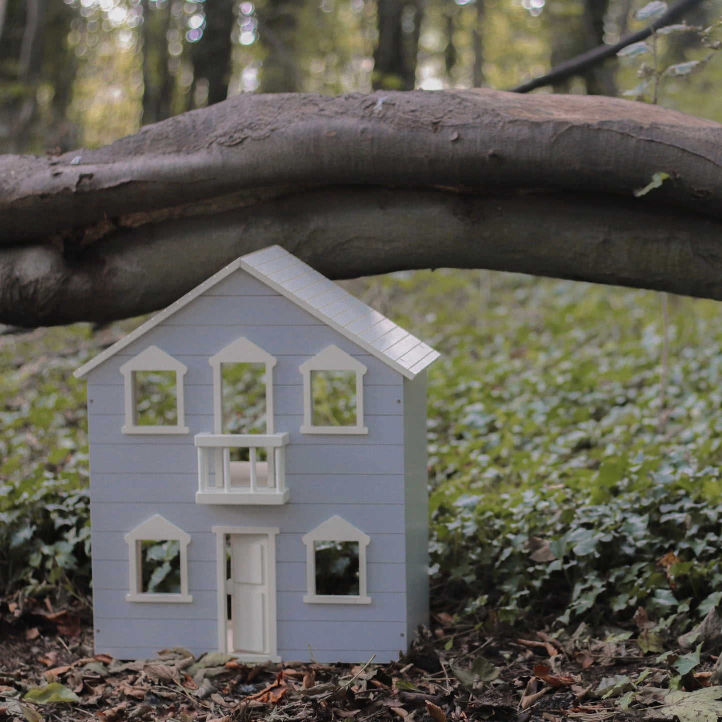 Grey Wooden Open Doll House and Furniture