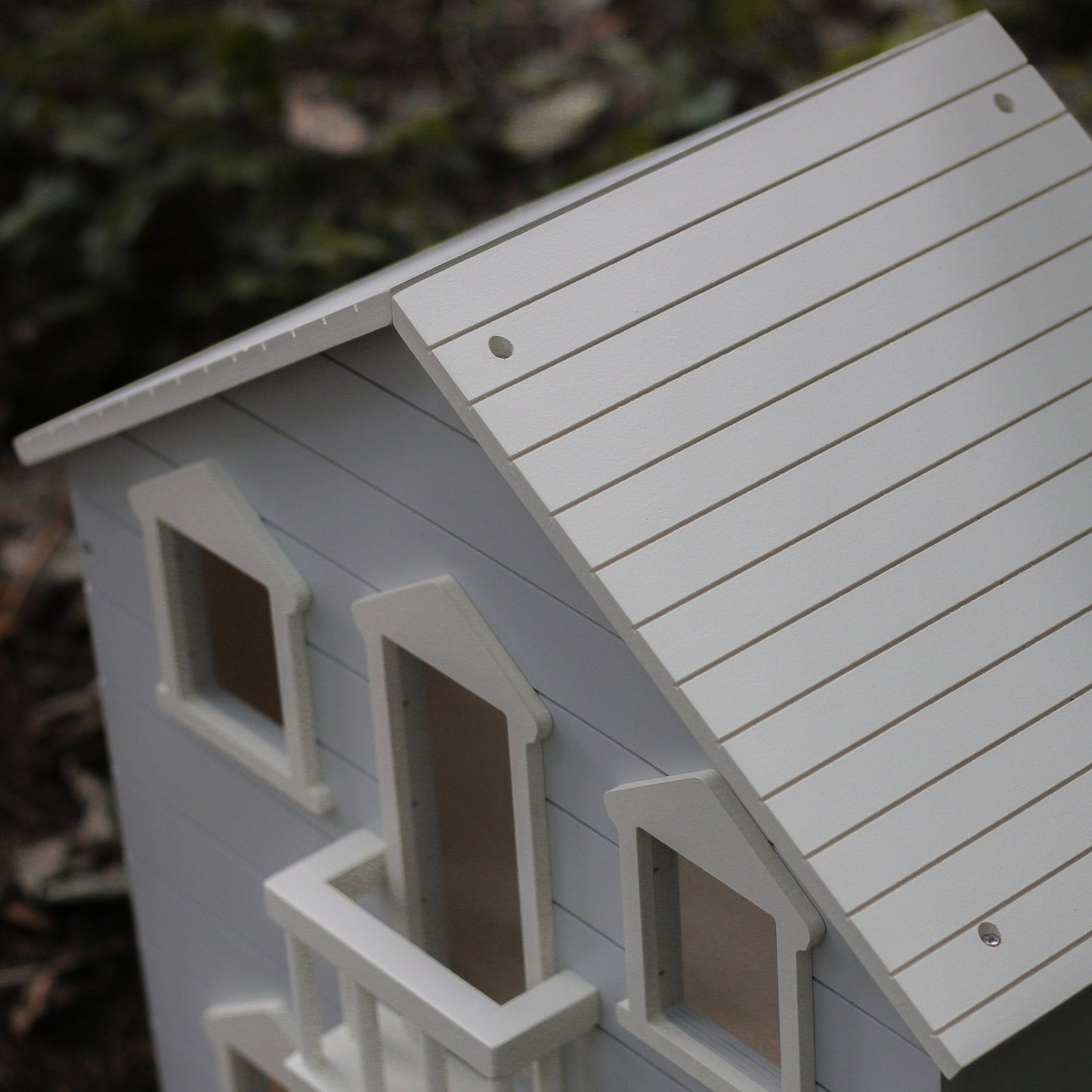 Grey Wooden Open Doll House and Furniture