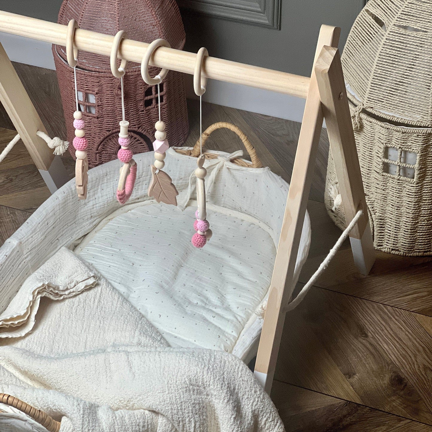 Wooden Baby Play Gym with Hanging Toys