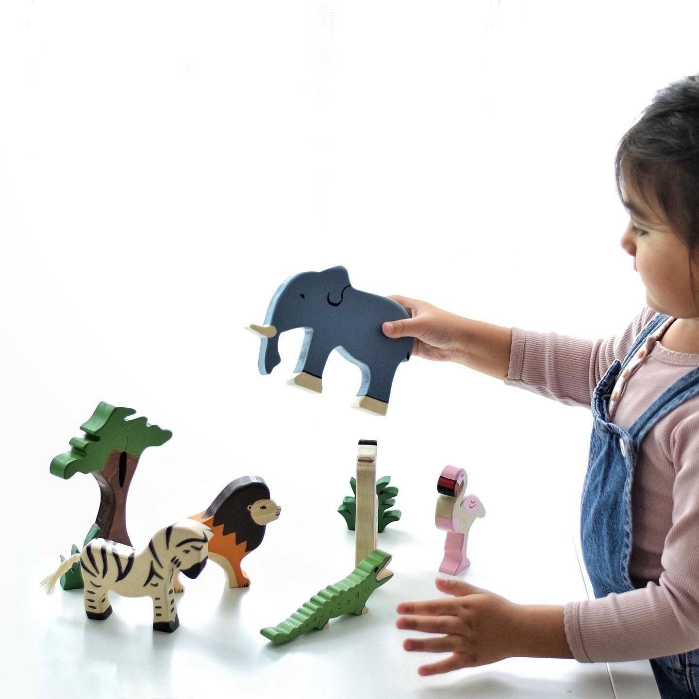 Handmade Wooden Safari Animals Set