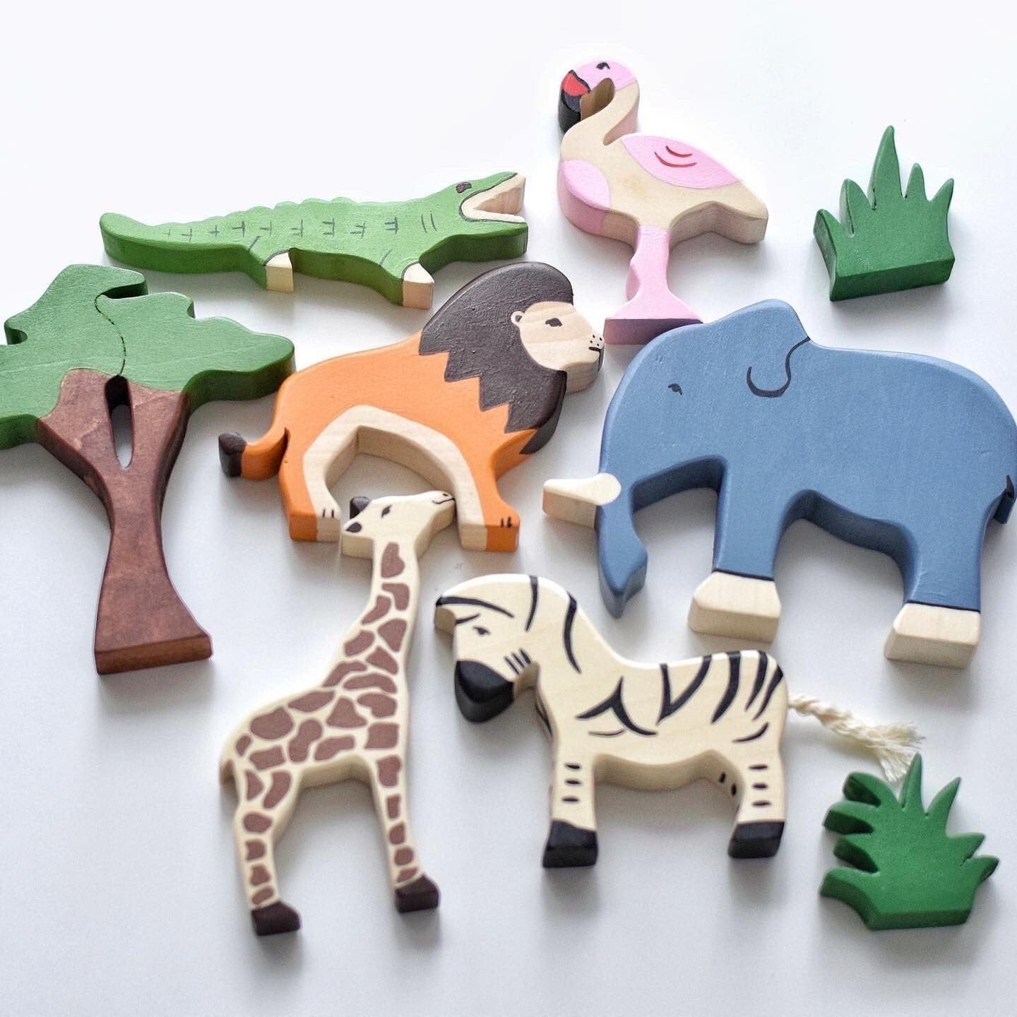 Handmade Wooden Safari Animals Set
