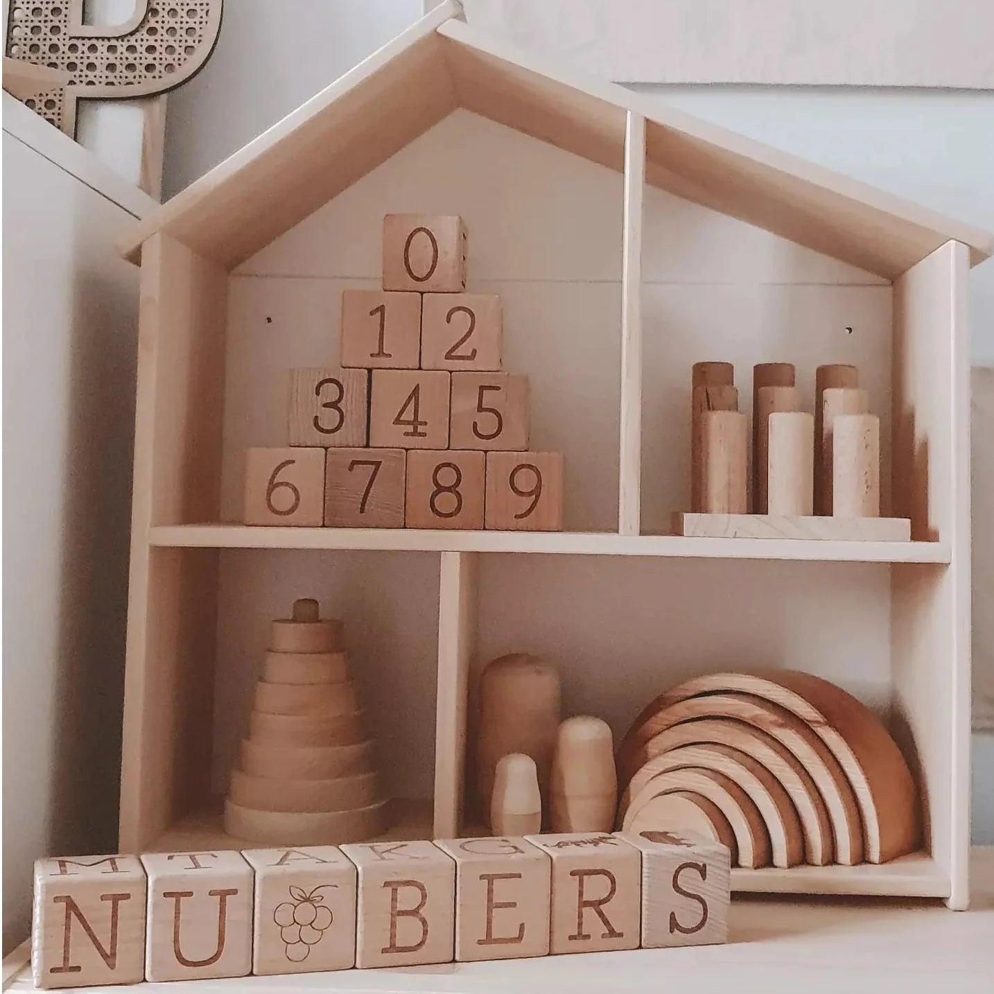 Natural Wooden Stacking Pyramid & Peg Board Sorter