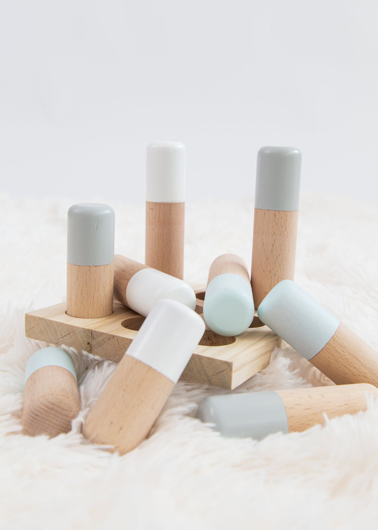 Blue Wooden Stacking Pyramid & Peg Board Sorter