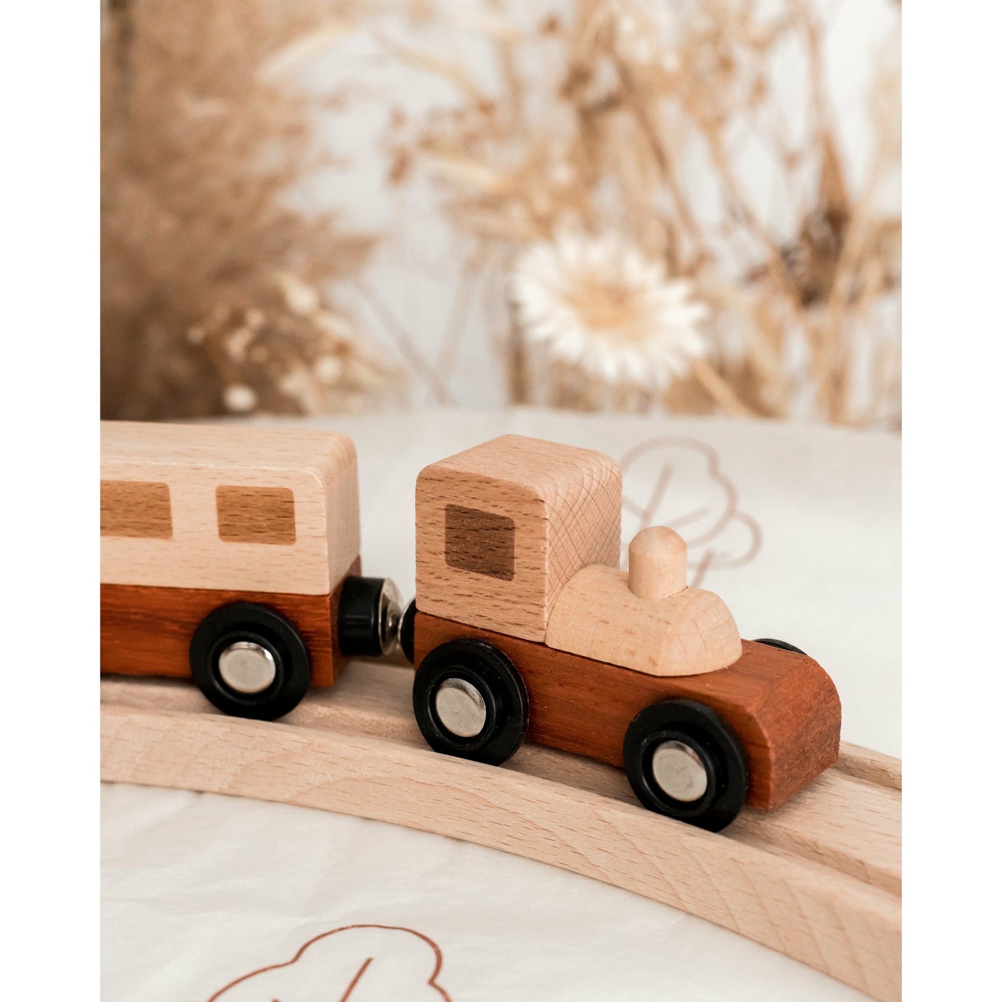 Wooden Natural Play Train Track & Block Set