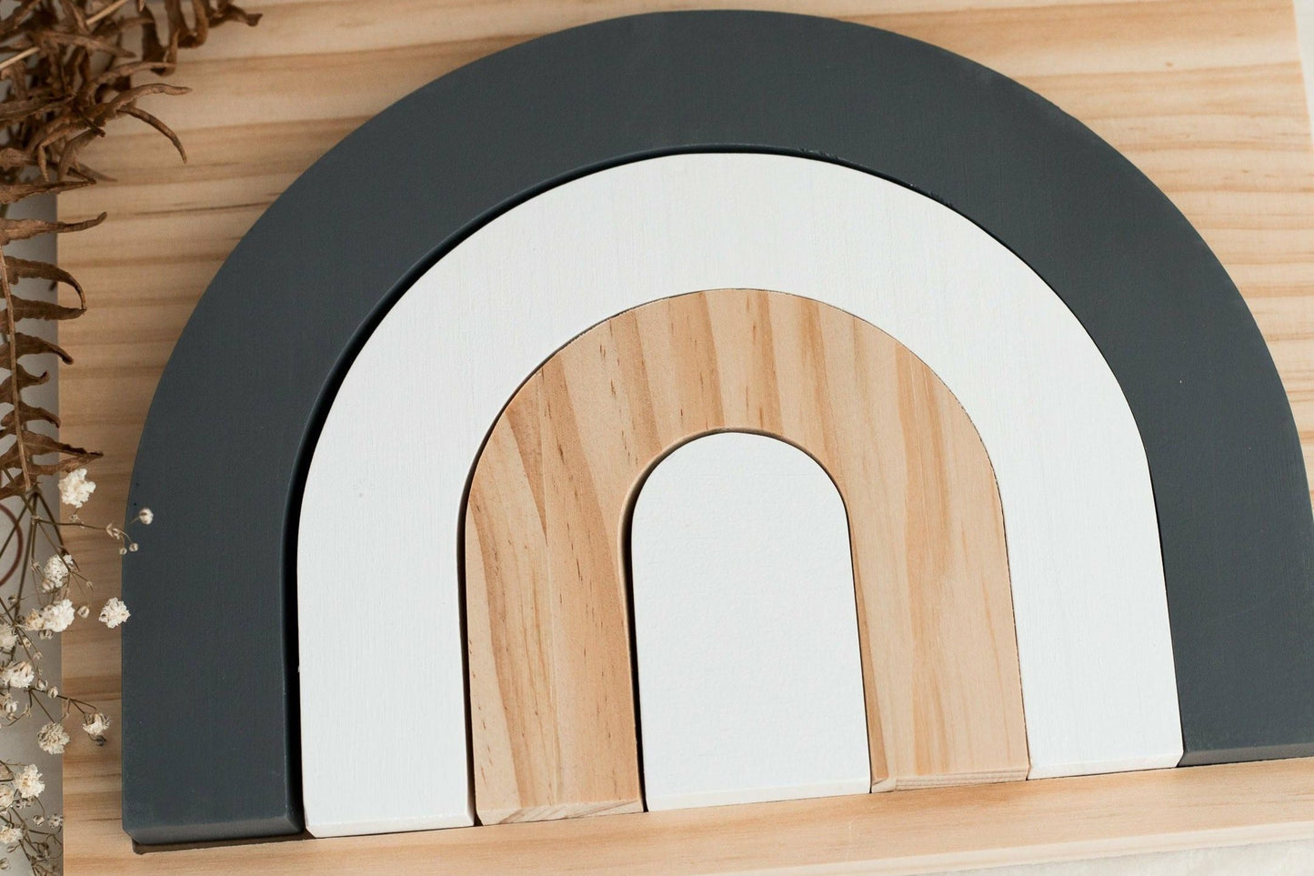 Grey Wooden Rainbow Puzzle Board, Nursery Decor
