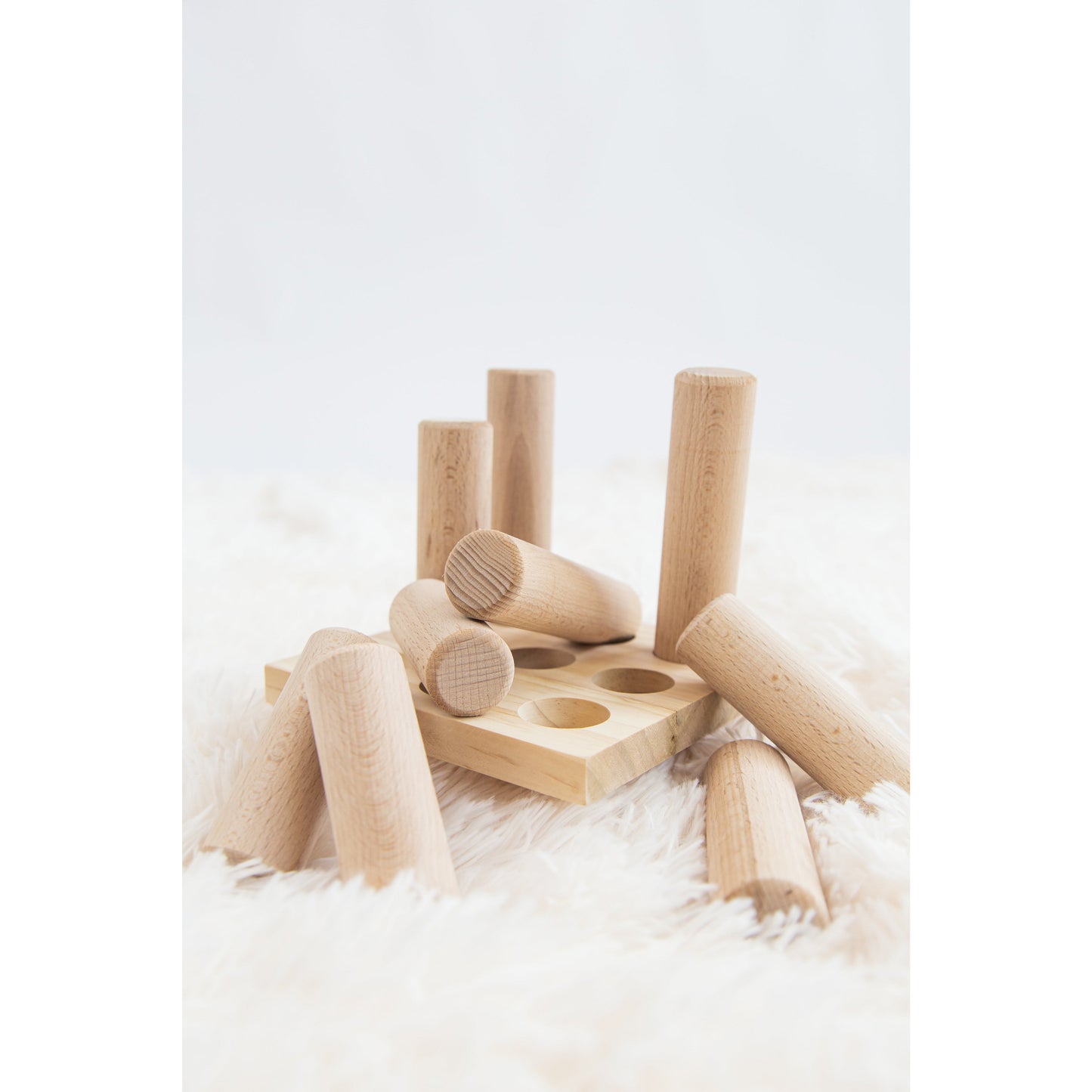 Natural Wooden Stacking Pyramid & Peg Board Sorter