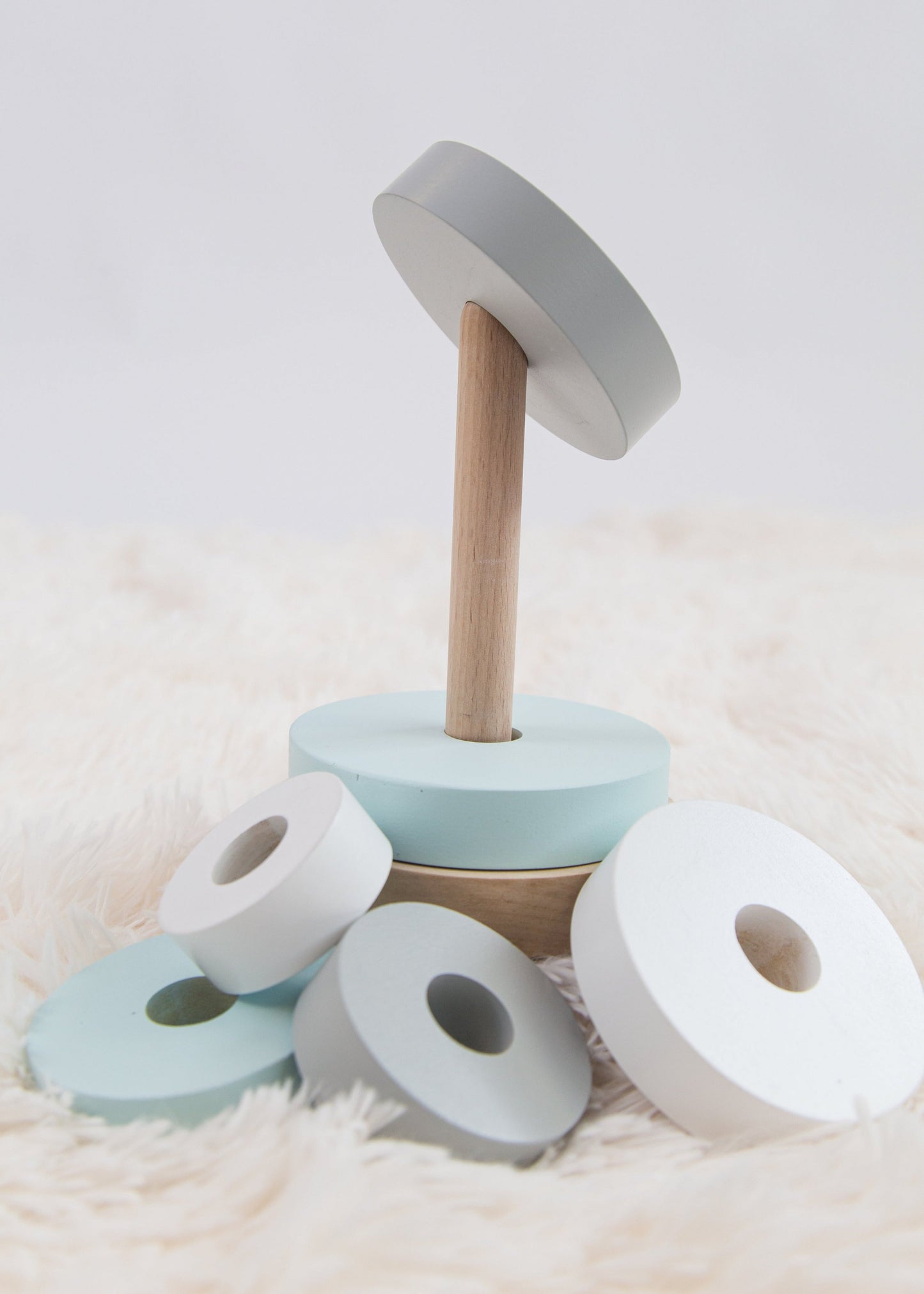 Blue Wooden Stacking Pyramid & Peg Board Sorter