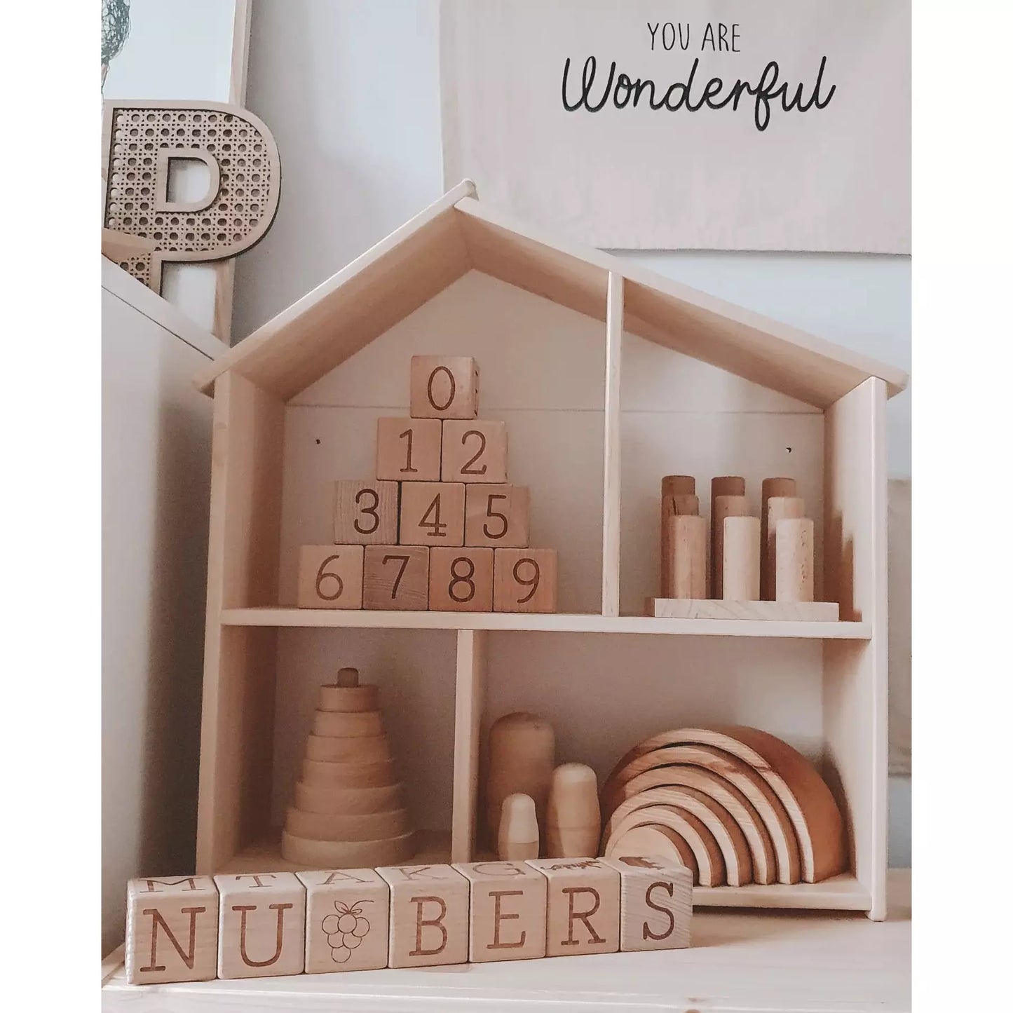 Blue Wooden Stacking Pyramid & Peg Board Sorter