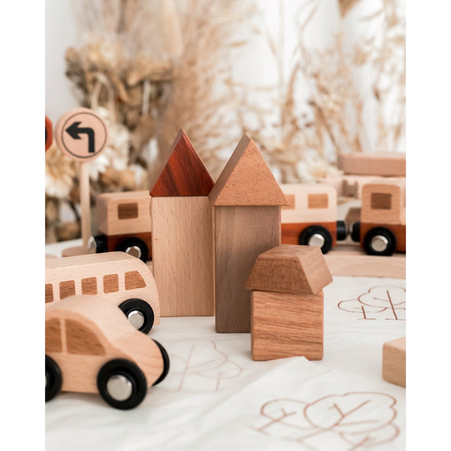 Wooden Natural Play Train Track & Block Set
