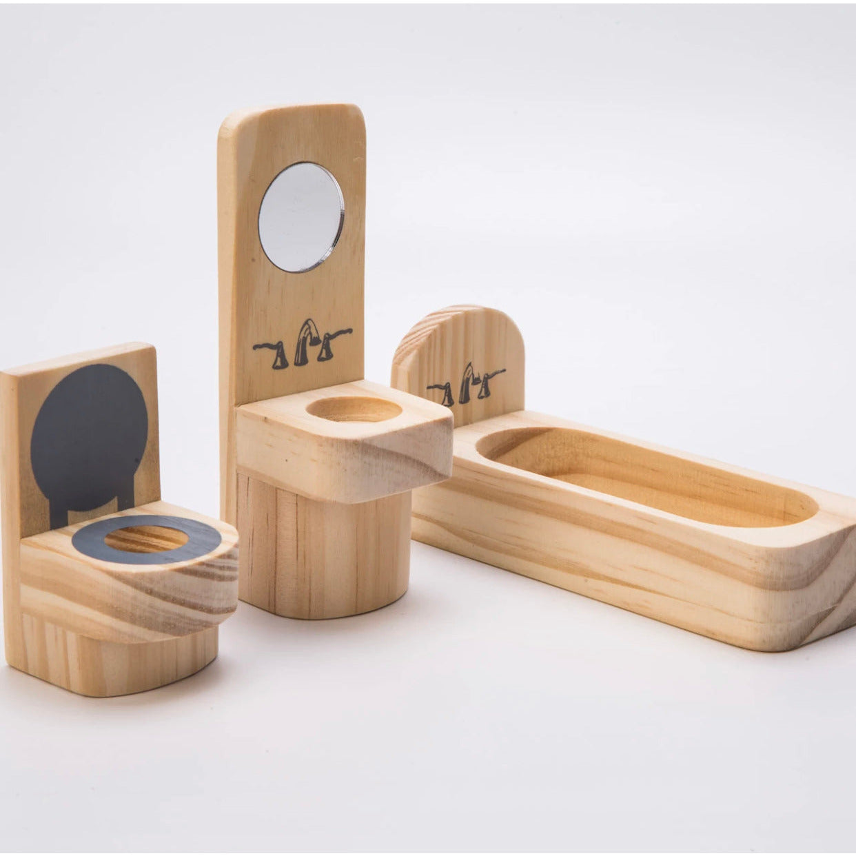 Grey Wooden Open Doll House and Furniture