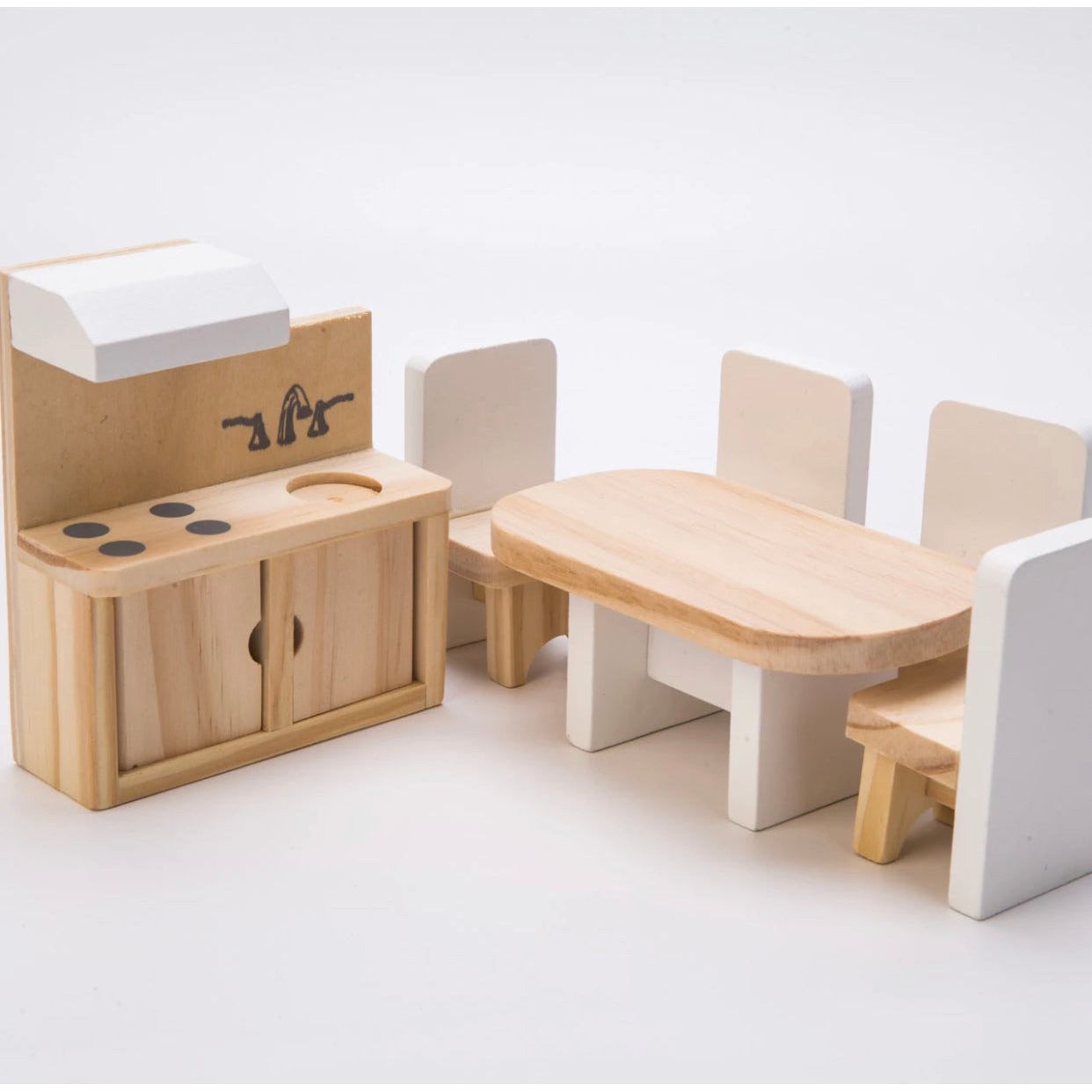 Grey Wooden Open Doll House and Furniture