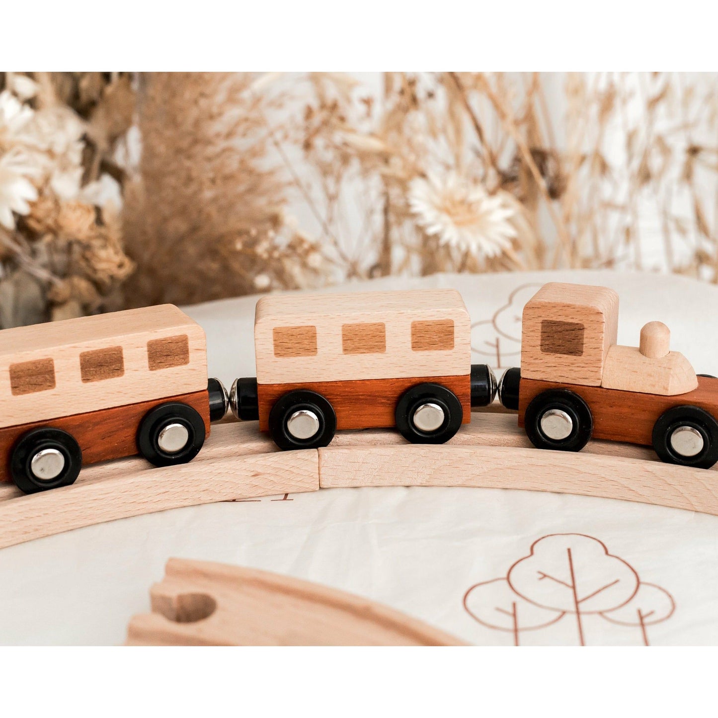 Wooden Natural Play Train Track & Block Set