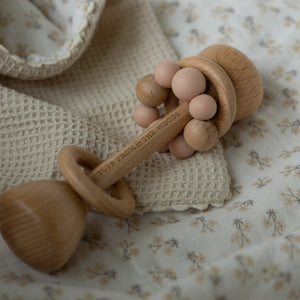 Wooden Baby Dumbbell Rattle with Silicone Beads