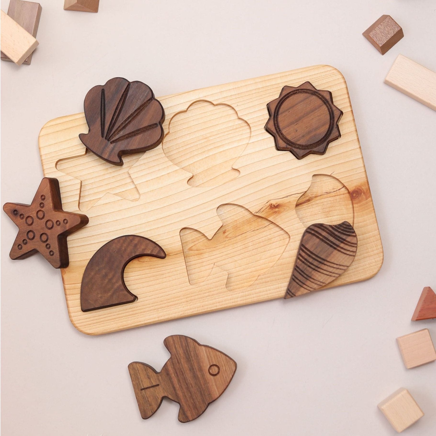 6 Piece Beginner Wooden Seaside Puzzle Board