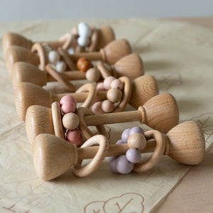 Wooden Baby Dumbbell Rattle with Silicone Beads