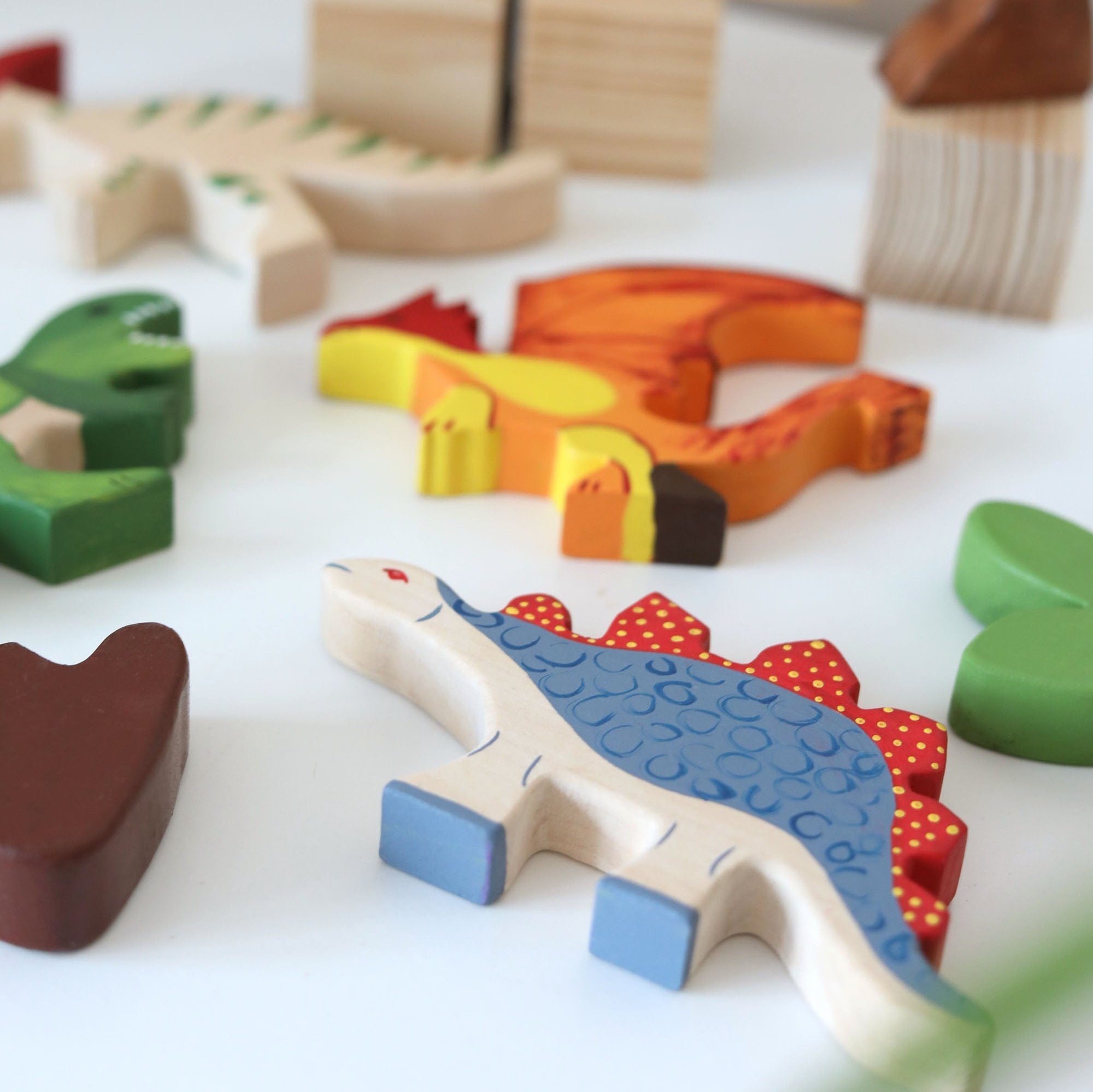 Handmade Wooden Dinosaurs Play Set