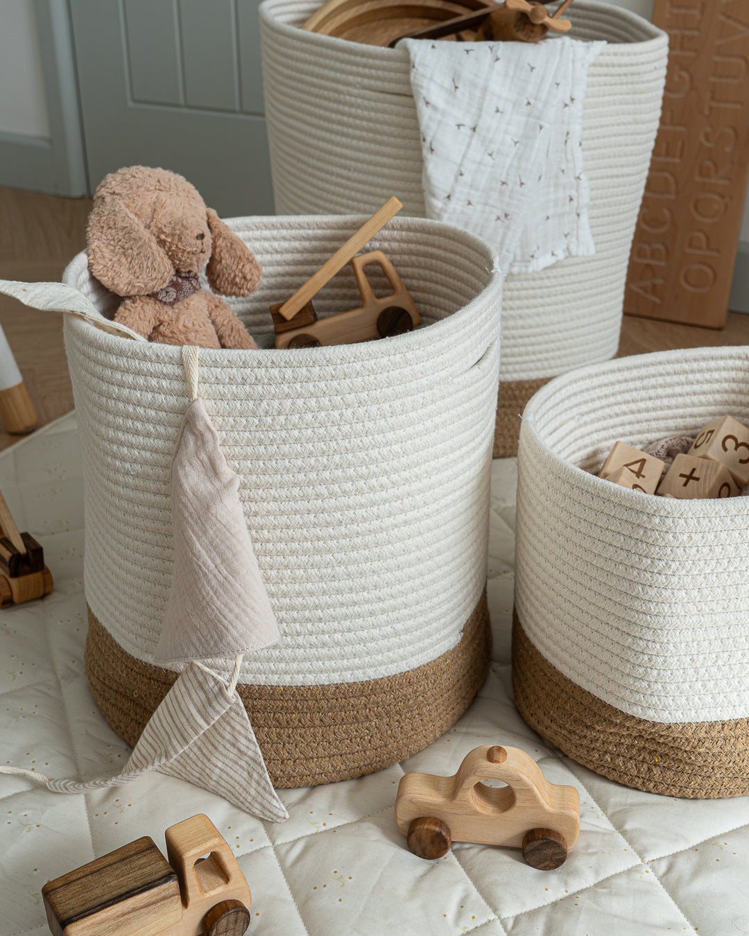 Set of 3 Large Cotton Rope Baskets for Toy Storage and Nursery Decor