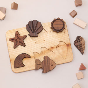 6 Piece Beginner Wooden Seaside Puzzle Board