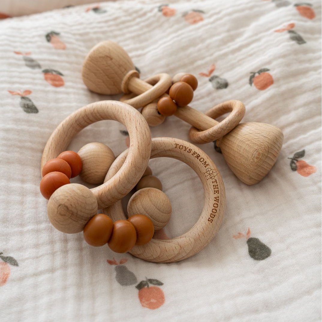 Bronze Wooden Baby Rattle Teether