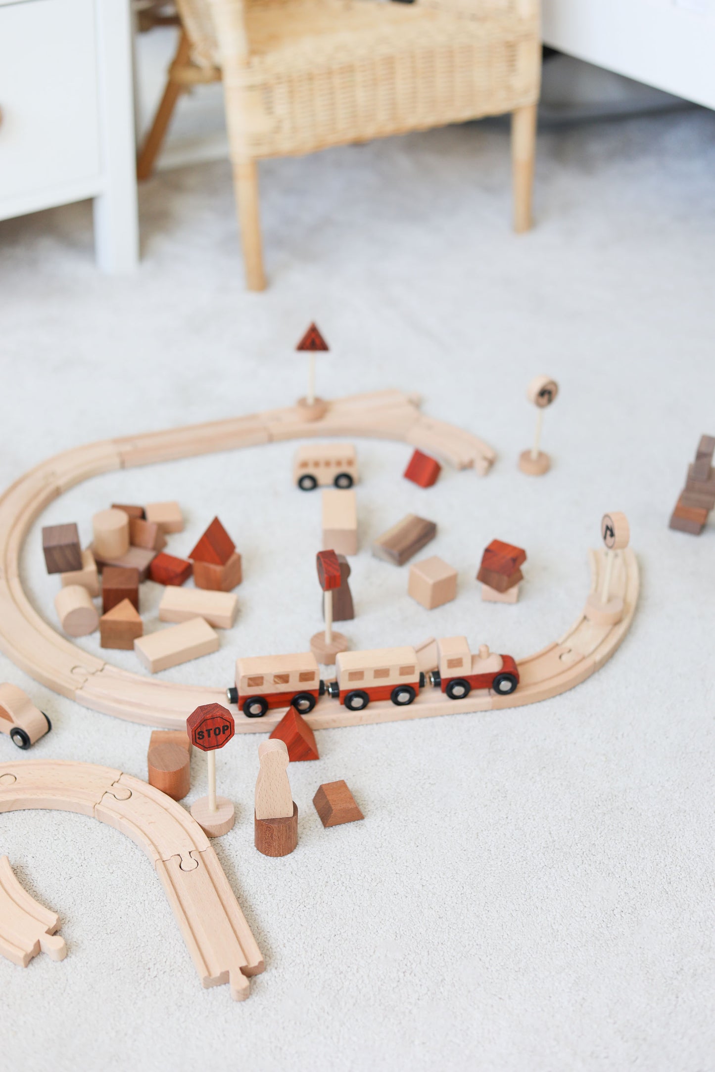 Wooden Natural Play Train Track & Block Set