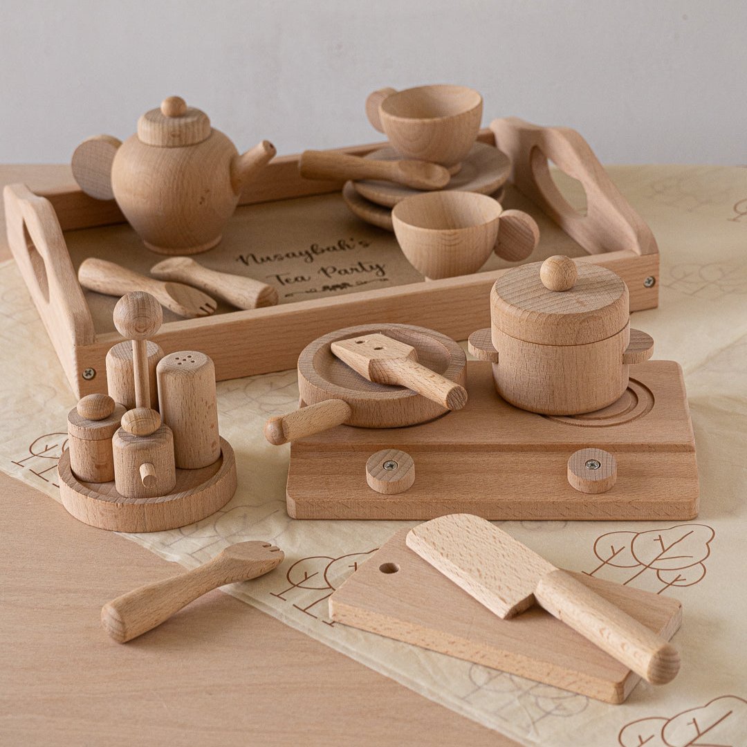 Wooden Play Tea Party / Cooking Set