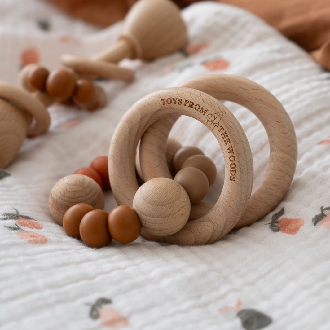 Bronze Wooden Baby Rattle Teether