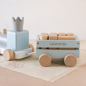 Blue Wooden Pull Along First Train with Wooden Blocks