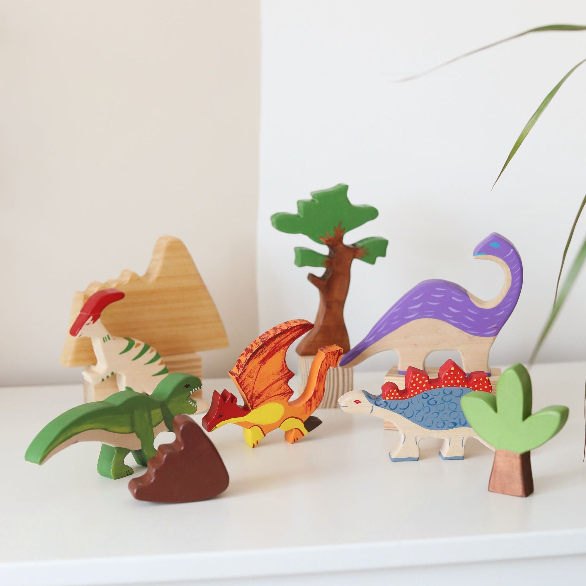 Handmade Wooden Dinosaurs Play Set