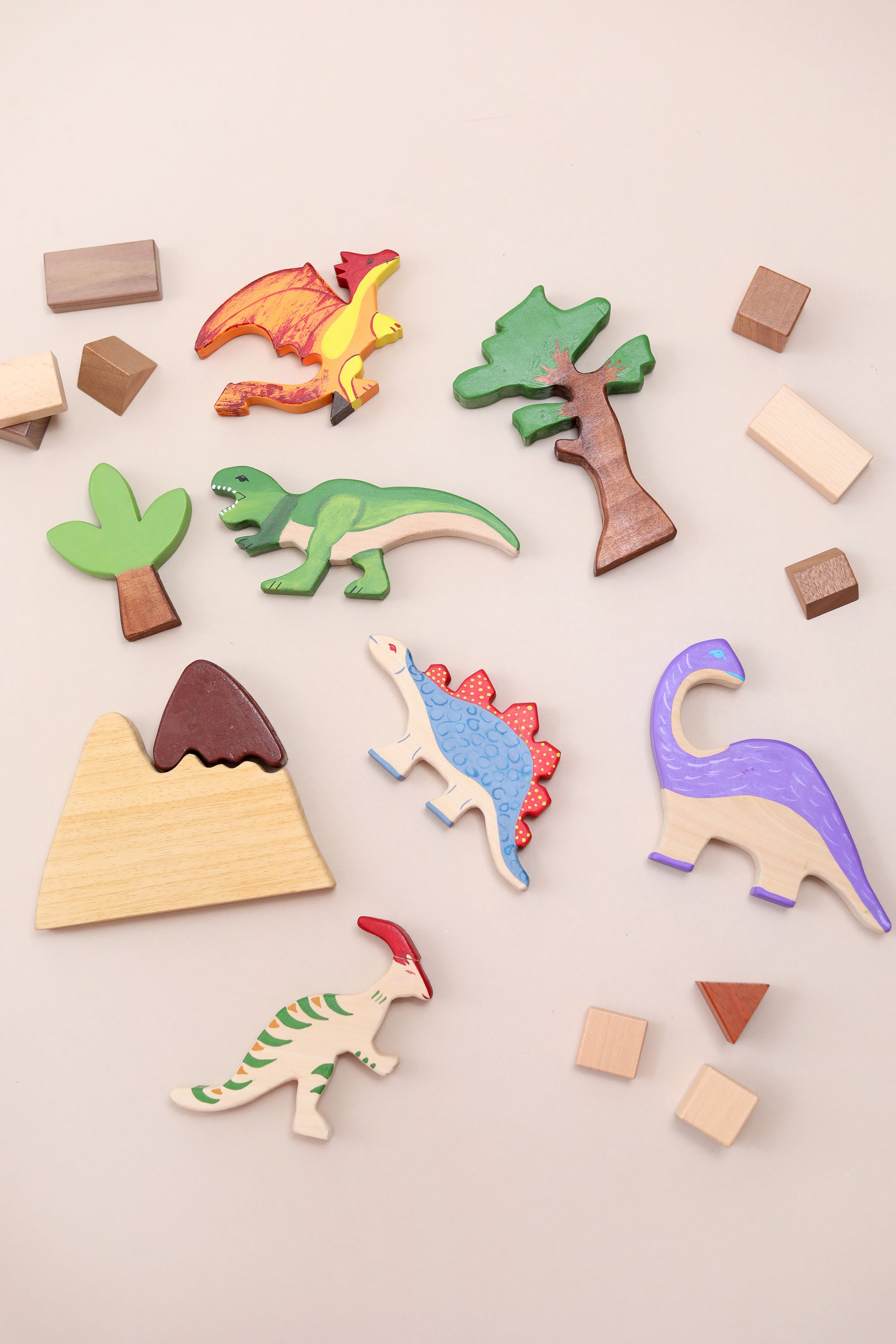 Handmade Wooden Dinosaurs Play Set