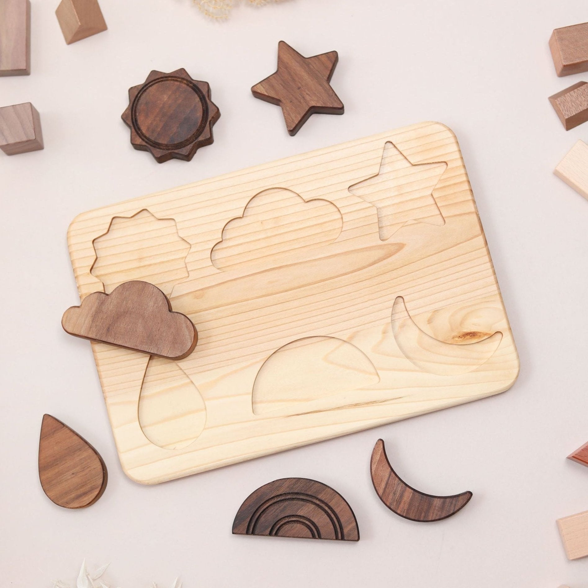 6 Piece Beginner Wooden Weather Puzzle Board