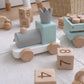 Blue Wooden Pull Along First Train with Wooden Blocks