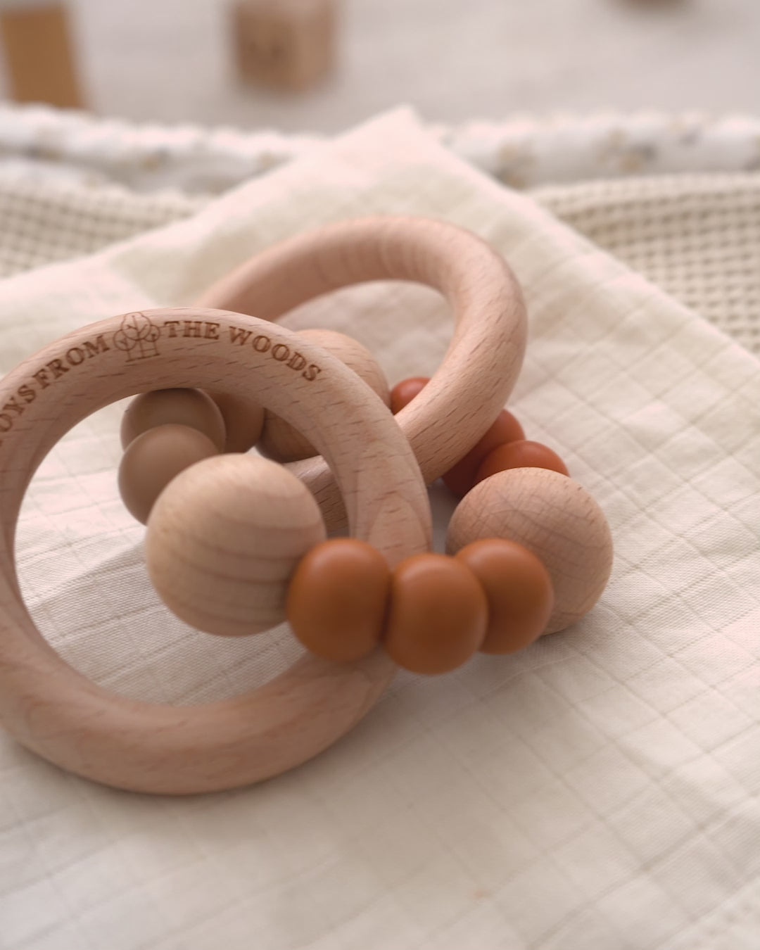 Bronze Wooden Baby Rattle Teether