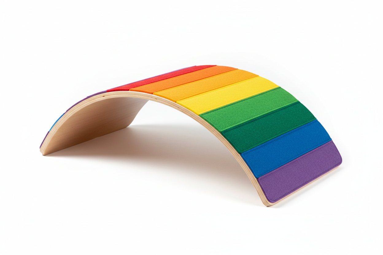 rainbow felt attached to balance board