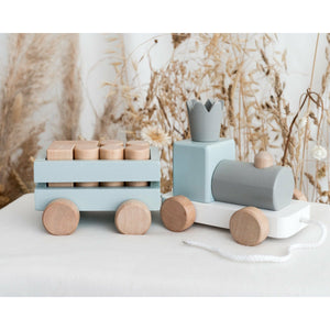 Blue Wooden Pull Along First Train with Wooden Blocks