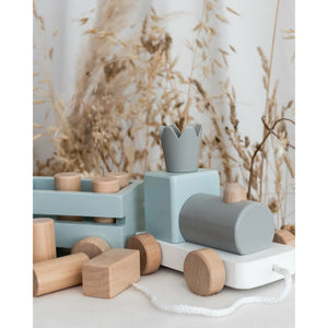 Blue Wooden Pull Along First Train with Wooden Blocks
