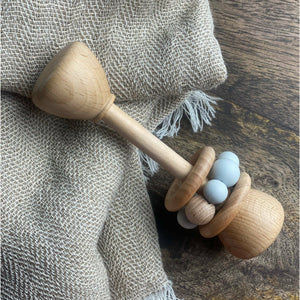 Wooden Baby Dumbbell Rattle with Silicone Beads