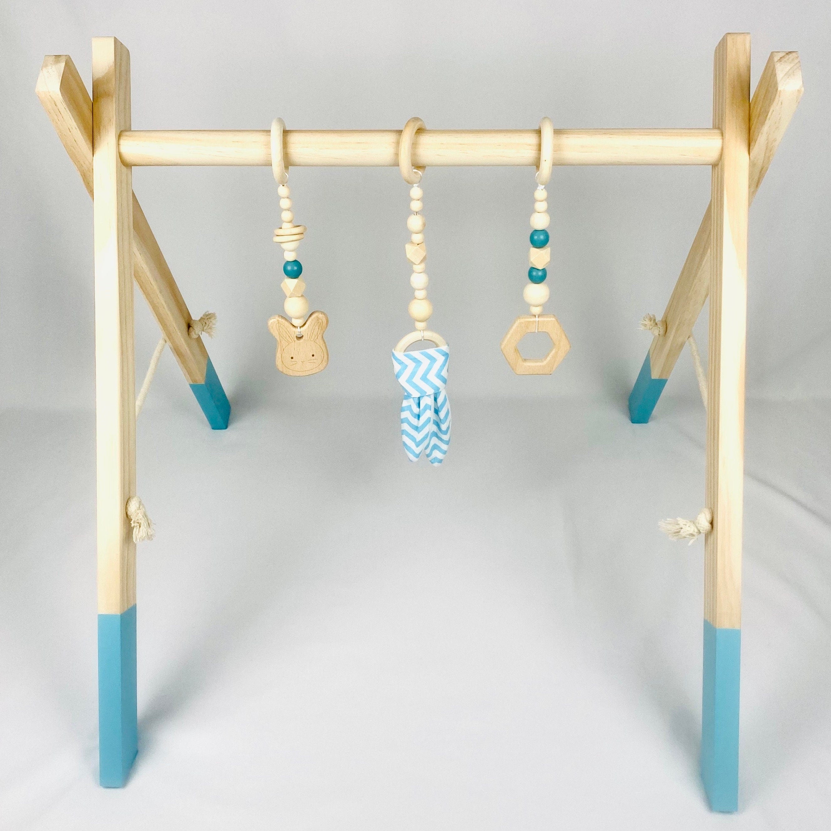 Wooden Baby Play Gym with Black Hanging Toys