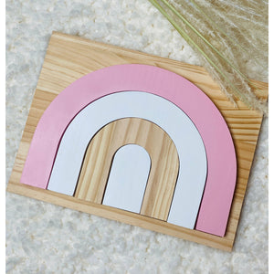 Pink Wooden Rainbow Puzzle Board, Nursery Decor