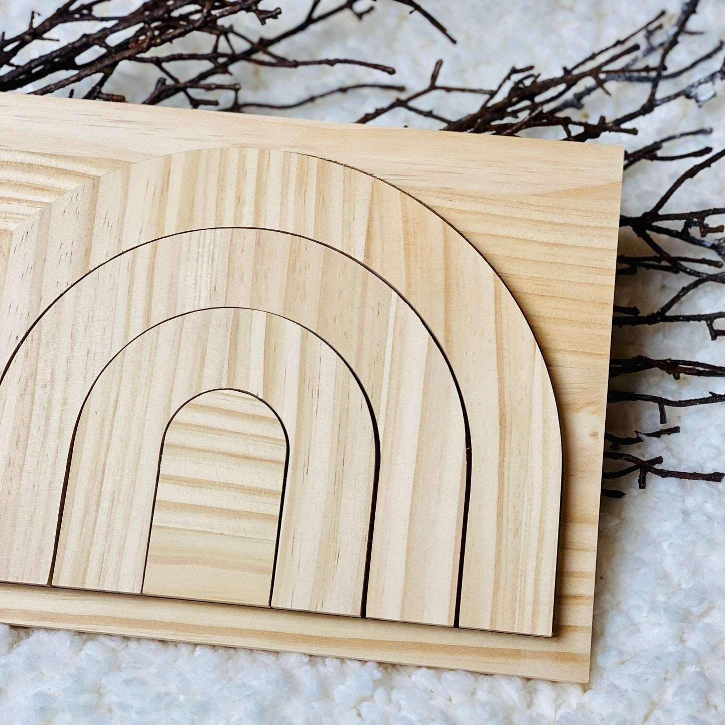 Natural Wooden Rainbow Puzzle Board, Nursery Decor