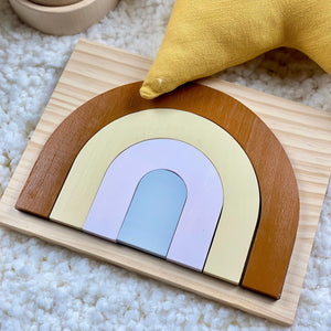 Brown Wooden Rainbow Puzzle Board, Nursery Decor