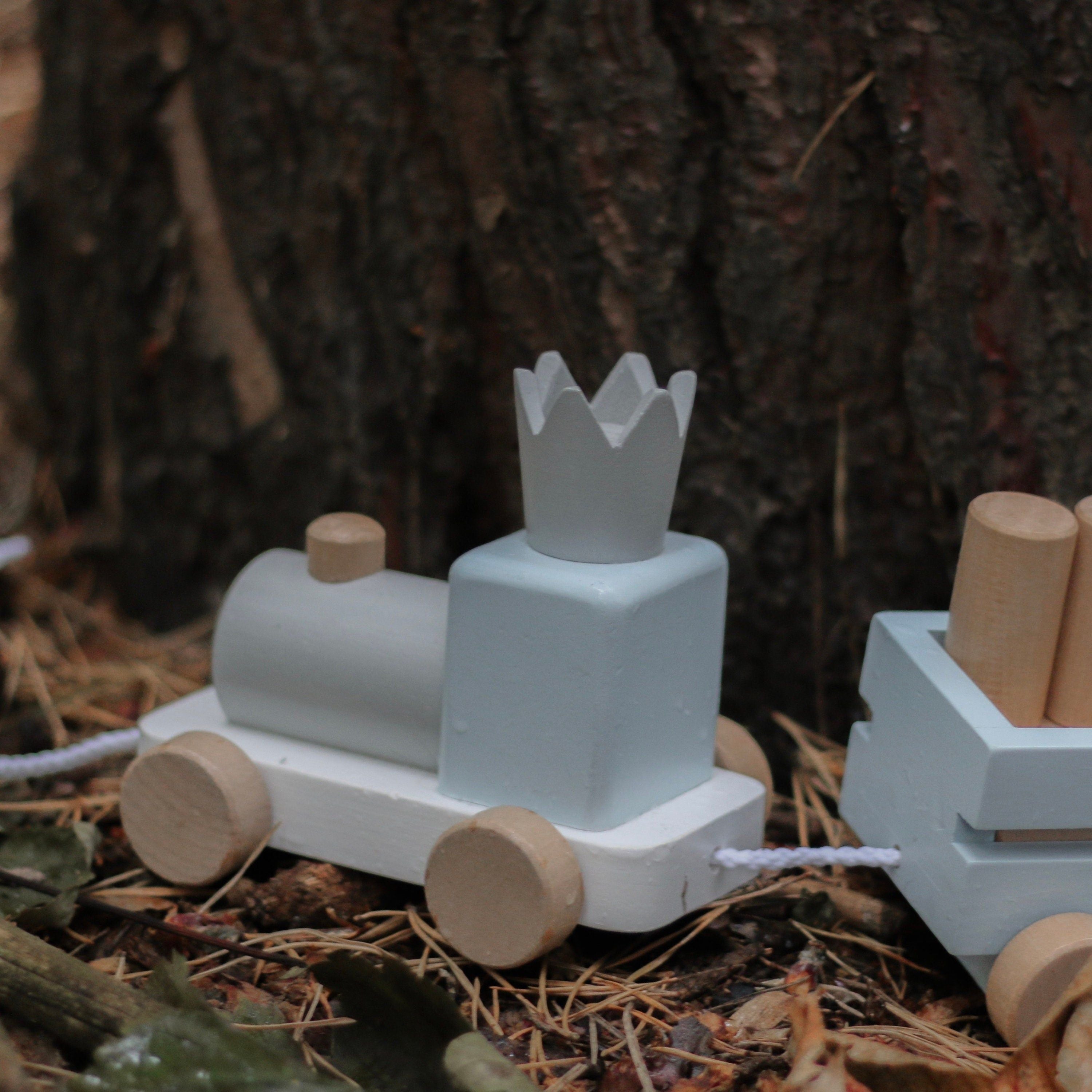 Blue Wooden Pull Along First Train with Wooden Blocks